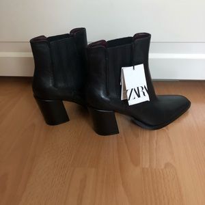 Zara leather ankle boots with block heel